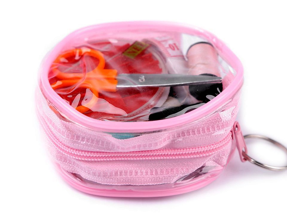 Trusa de cusut tip breloc roz