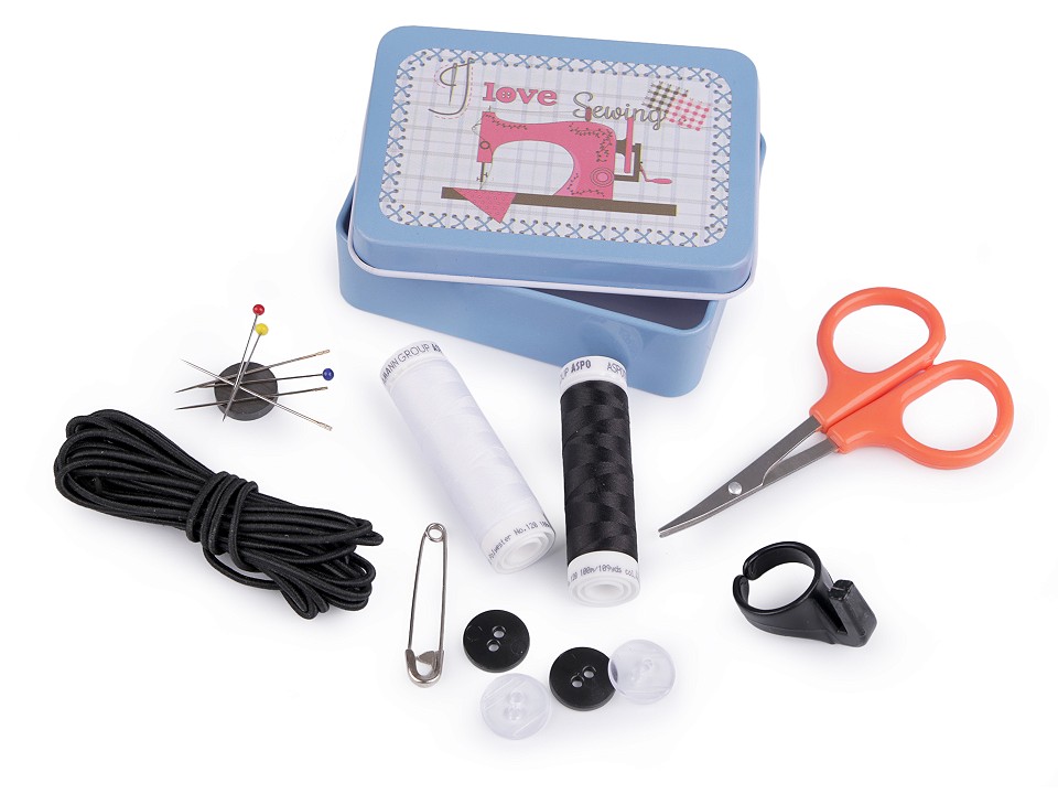 Trusa accesorii de cusut in cutie metalica